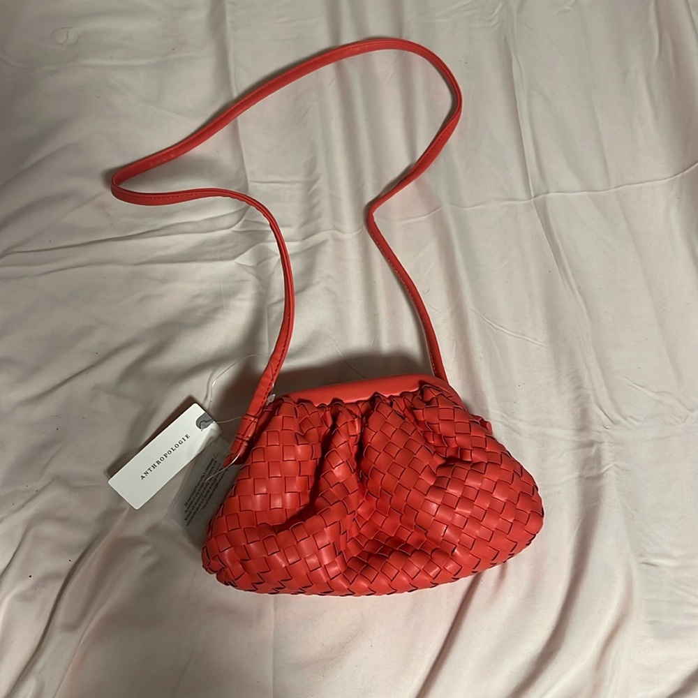 Anthropologie coral woven vegan leather crossbody bag